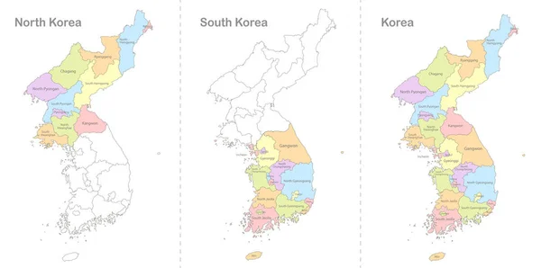 Carte Corée Corée Nord Corée Sud Divisée Divisions Administratives Vecteur — Image vectorielle