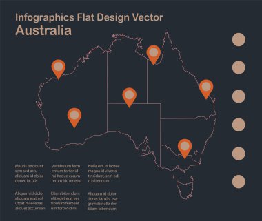 Bilgi Grafikleri Avustralya harita taslağı, düz tasarım, mavi turuncu vektör