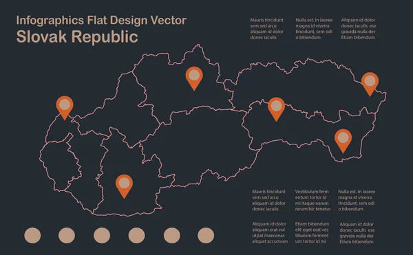 インフォグラフィックスロバキア共和国地図アウトライン フラットデザイン 色青オレンジベクトル — ストックベクタ