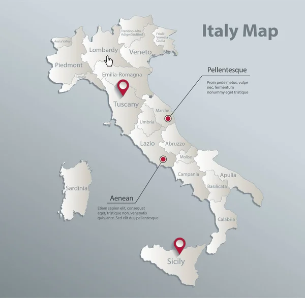 Italia Mapa División Administrativa Con Nombres Azul Blanco Tarjeta Papel — Vector de stock