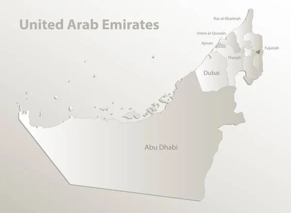 Mapa Zjednoczonych Emiratów Arabskich Podział Administracyjny Oddziela Regiony Nazwy Papier — Wektor stockowy