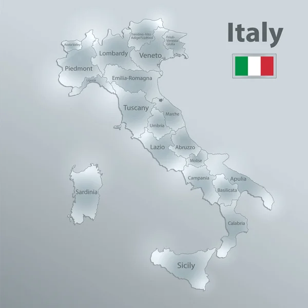 意大利地图行政区划划分区域和名称区域 设计玻璃卡3D矢量 — 图库矢量图片