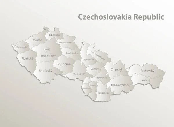 Czechosłowacja Republika Mapa Podziału Administracyjnego Oddziela Regiony Nazwy Poszczególnych Regionów — Wektor stockowy