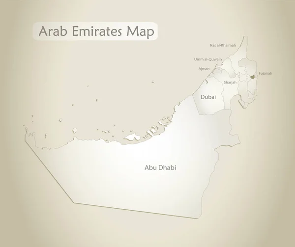 Emiratos Árabes Unidos Mapa División Administrativa Con Nombres Antiguo Vector — Archivo Imágenes Vectoriales