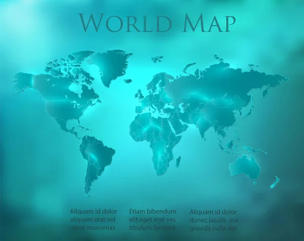 世界地図青いターコイズの空に別々の州と輝くネオンライトベクトル — ストックベクタ