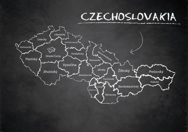 Çekoslovakya Haritası Idari Bölünme Bölgeleri Isimleri Ayırır Tasarım Kartı Karatahta — Stok Vektör