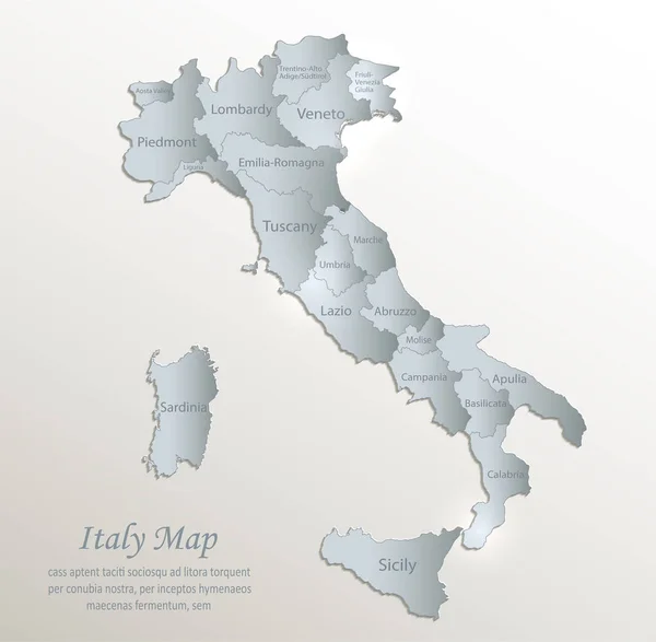 Mappa Taly Divisione Amministrativa Con Nomi Carta Blu Bianca Vettoriale — Vettoriale Stock