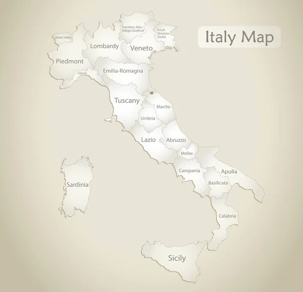 Italia Mapa División Administrativa Con Nombres Viejo Vector Fondo Papel — Vector de stock