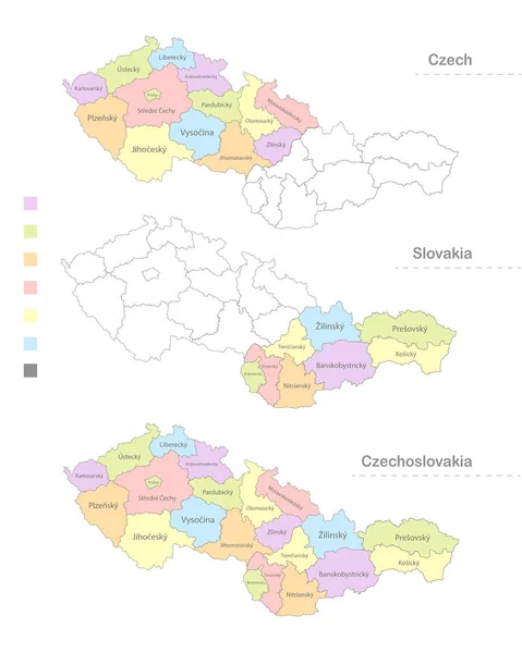 Csehszlovákia Térképe Közigazgatási Egységekre Osztva Cseh Szlovák Állam Vektor — Stock Vector