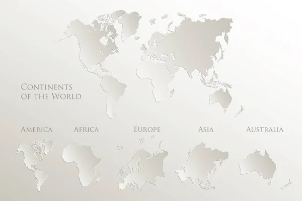 Παγκόσμιος Χάρτης Ηπείρων Αμερική Ευρώπη Αφρική Ασία Αυστραλία Φυσικό Χαρτί — Διανυσματικό Αρχείο