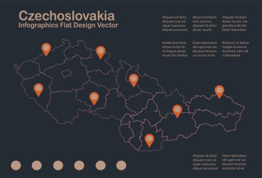 Infographics Czechoslovakia map outline, flat design, color blue orange vector clipart