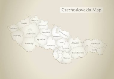 Çekoslovakya haritası, isimlerle idari bölüm, eski kağıt arkaplan vektörü