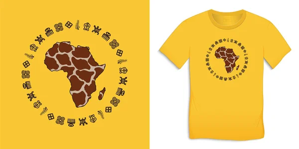 Print Shirt Graphics Design África Map Globo Com Símbolos Adinkra —  Vetores de Stock