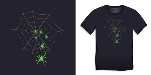 Impressão Design Gráfico Shirt Teia Aranha Com Aranhas Isolado Vetor —  Vetores de Stock