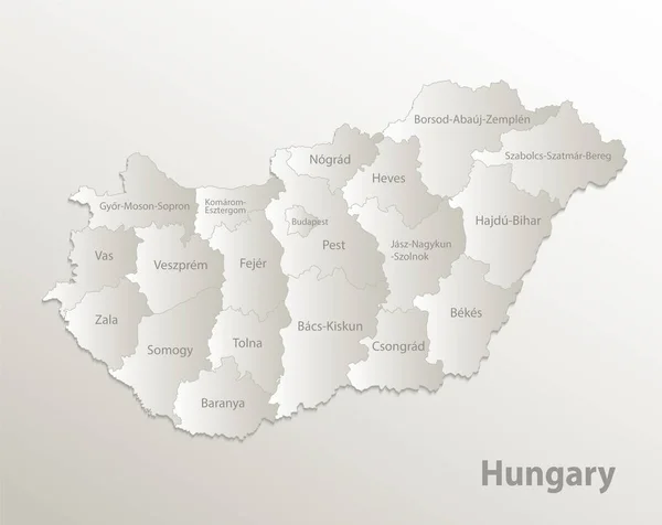 Hungria Mapa Divisão Administrativa Separa Regiões Nomes Região Individual Papel —  Vetores de Stock