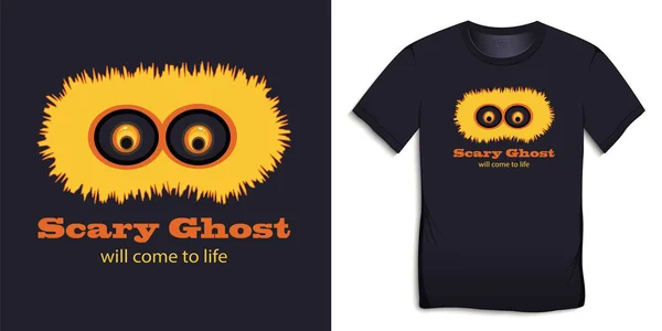 Print Shirt Graphics Design Yellow Spook Big Eyes Text Words — Stock Vector