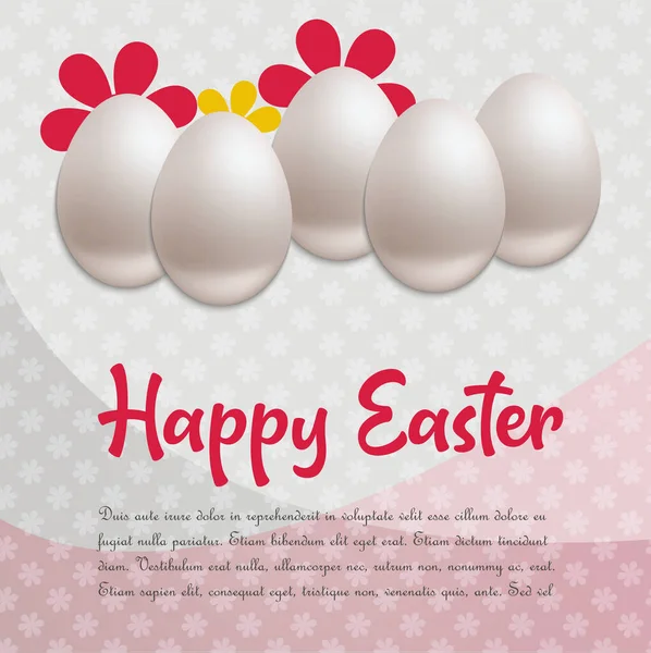Boldog Húsvéti Üdvözlőlapot Tojás Reális Gratulálok Virágok Háttér Vektor — Stock Vector