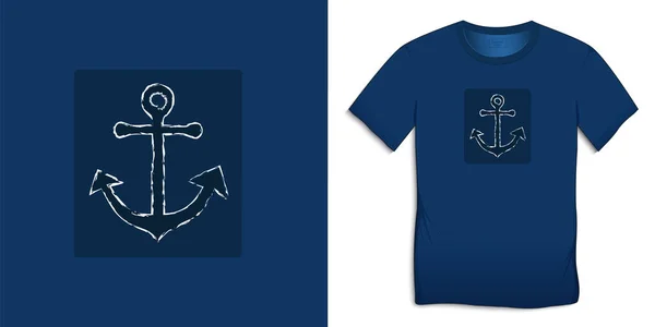 Impression Sur Shirt Design Graphique Icône Ancre Crayeuse Vecteur Fond — Image vectorielle