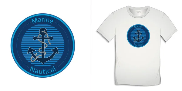 Impressão Design Gráfico Shirt Logotipo Náutico Com Âncora Corda Isolado — Vetor de Stock