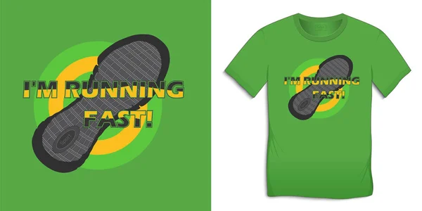 Print Shirt Grafisch Ontwerp Schoenafdruk Tekst Met Woorden Running Fast — Stockvector