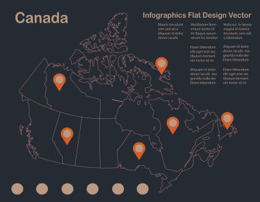 Bilgi Grafikleri Kanada harita taslağı, düz tasarım, mavi turuncu vektör