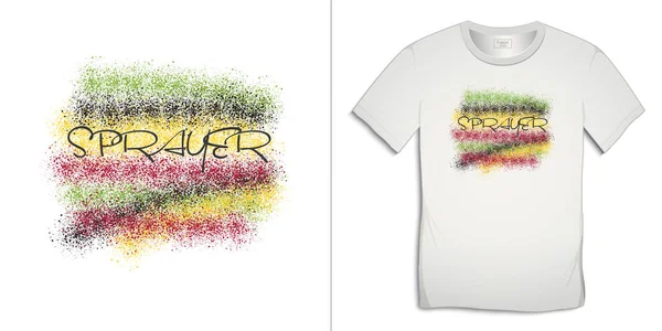 Print Shirt Grafisch Ontwerp Bespoten Met Spray Rasta Kleuren Geïsoleerd — Stockvector