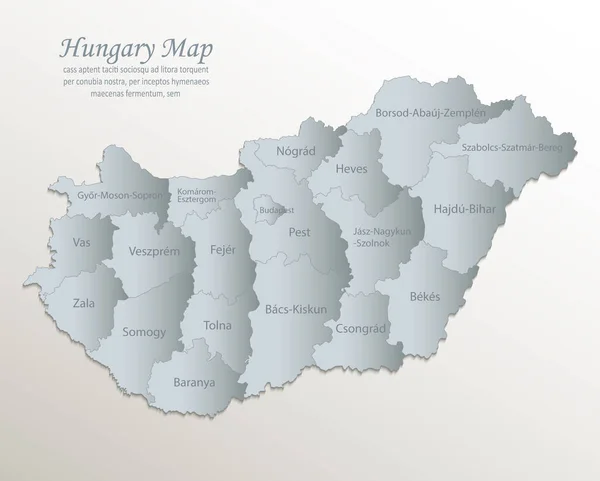 Mapa Węgier Podział Administracyjny Nazwami Biały Niebieski Papier Karciany Wektor — Wektor stockowy