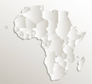 Afrika haritası, yeni politik ayrıntılı harita, ayrı devletler, devlet isimleriyle, kart kağıdı 3D doğal vektör