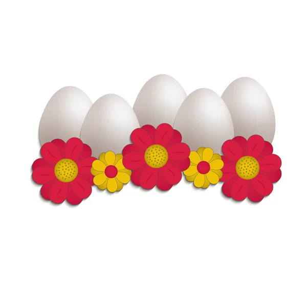 イースターの卵と花 グリーティングカード 白い背景のブランク — ストック写真