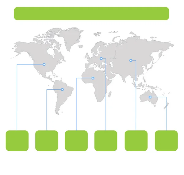インフォグラフィック緑のアイコンが空白の白い背景に大陸の世界地図 — ストック写真