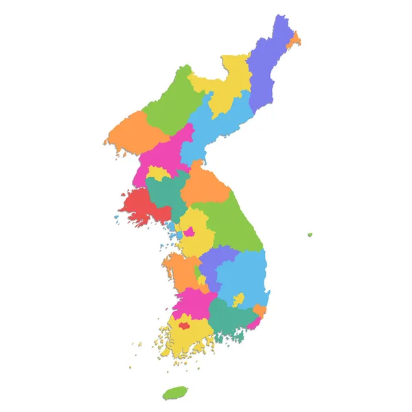Korea Map Severní Jižní Administrativní Divize Barva Mapa Izolované Bílém — Stock fotografie
