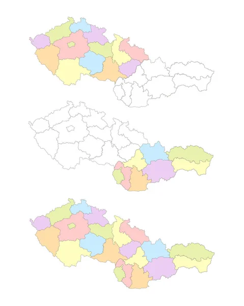 Mapa Czechosłowacji Podzielona Podziały Administracyjne Czechy Słowacja Puste — Zdjęcie stockowe