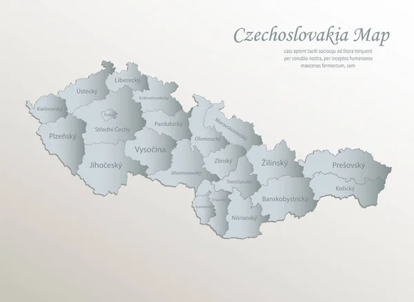 Mapa Československa Administrativní Divize Jmény Bílý Modrý Papírový Vektor — Stockový vektor