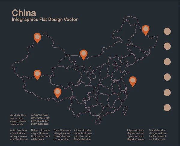 Infographics Κίνα Χάρτη Περίγραμμα Επίπεδη Σχεδίαση Μπλε Χρώμα Πορτοκαλί Διάνυσμα — Διανυσματικό Αρχείο