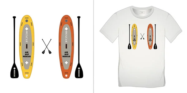Print Shirt Grafisch Ontwerp Paddle Board Surfplank Air Sup Rescue — Stockvector