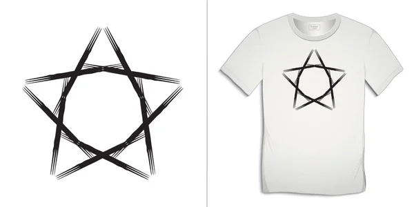 Tişört Üzerine Baskı Simge Yıldızları Boyalı Sanat Grafik Tasarımı Beyaz — Stok Vektör