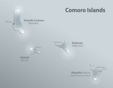 Comoro Adaları haritası, tasarım cam kartı 3D vektörü