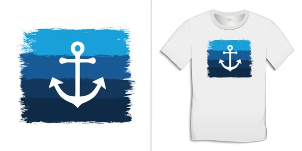 Print Shirt Grafisch Ontwerp Verf Blauw Anker Geïsoleerd Witte Achtergrond — Stockvector