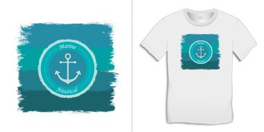Beyaz arkaplan vektörü üzerinde izole edilmiş t-shirt grafik tasarımı, boya ve logo çapası
