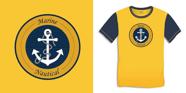 Impresión Diseño Gráfico Camiseta Logotipo Redondo Amarillo Marino Con Ancla — Archivo Imágenes Vectoriales