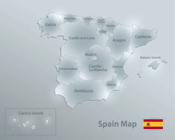 Испания Карта Флаг Административное Деление Разделяет Регионы Названия Дизайн Стеклянной — стоковый вектор