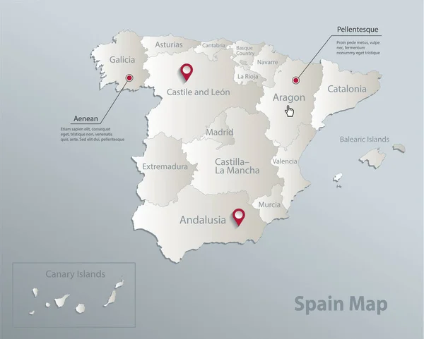 Карта Іспанії Адміністративний Поділ Іменами Синя Біла Картка Паперовий Вектор — стоковий вектор