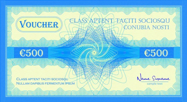 Κουπόνι Σαν Διάνυσμα Χρώματος Μπλε Τραπεζογραμματίου Δώρου 500 Ευρώ — Διανυσματικό Αρχείο