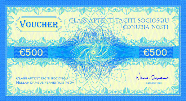 Voucher like a five hundred euro gift banknote blue color vector