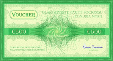 Voucher like a five hundred euro gift banknote green color vector clipart