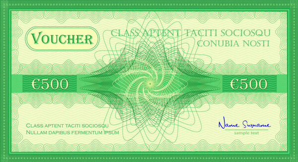 Voucher like a five hundred euro gift banknote green color vector