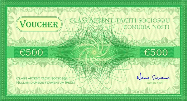 Ваучер 500 Евро Подарок Банкноты Зеленого Цвета Вектор — стоковый вектор