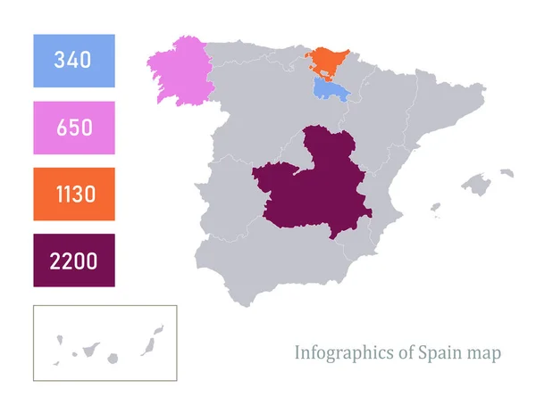 Infografías Del Mapa España Vector Regiones Individuales — Vector de stock