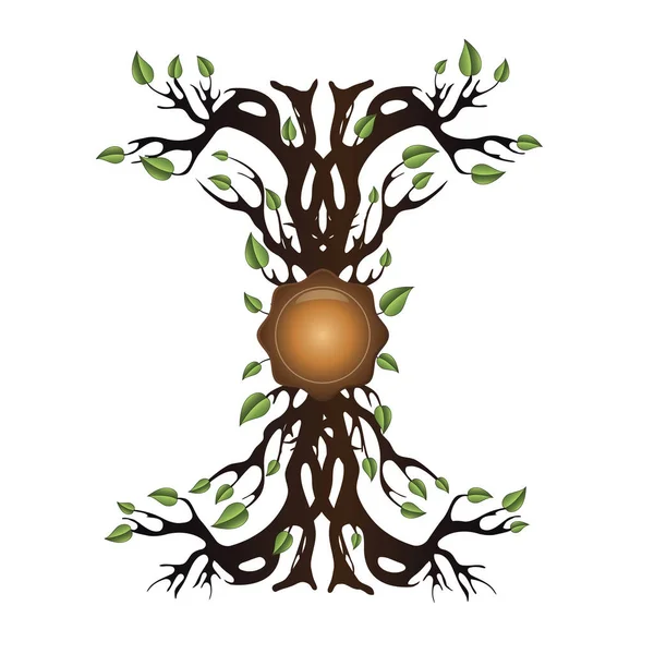 Δέντρο Φώκια Ρίζες Και Φύλλα Φορέας Βιολογικής Δύναμης Ζωής — Διανυσματικό Αρχείο