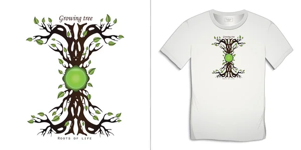 Imprimir Projeto Gráfico Shirt Árvore Crescente Com Projeto Abstrato Das — Vetor de Stock